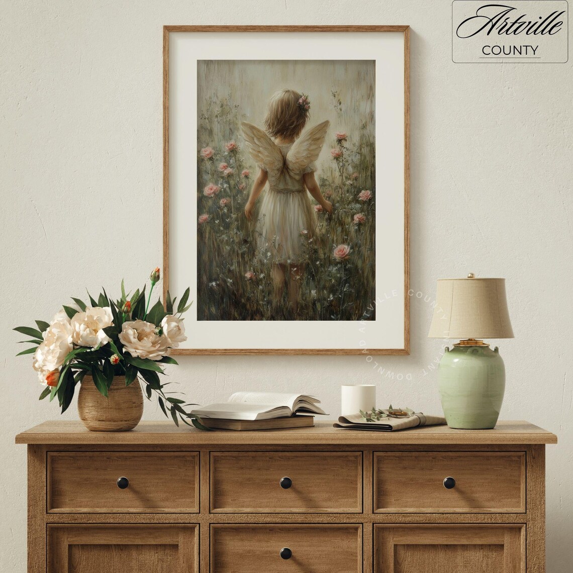Baby Angel Print, Neutral Nursery Vintage Floral - Image 3