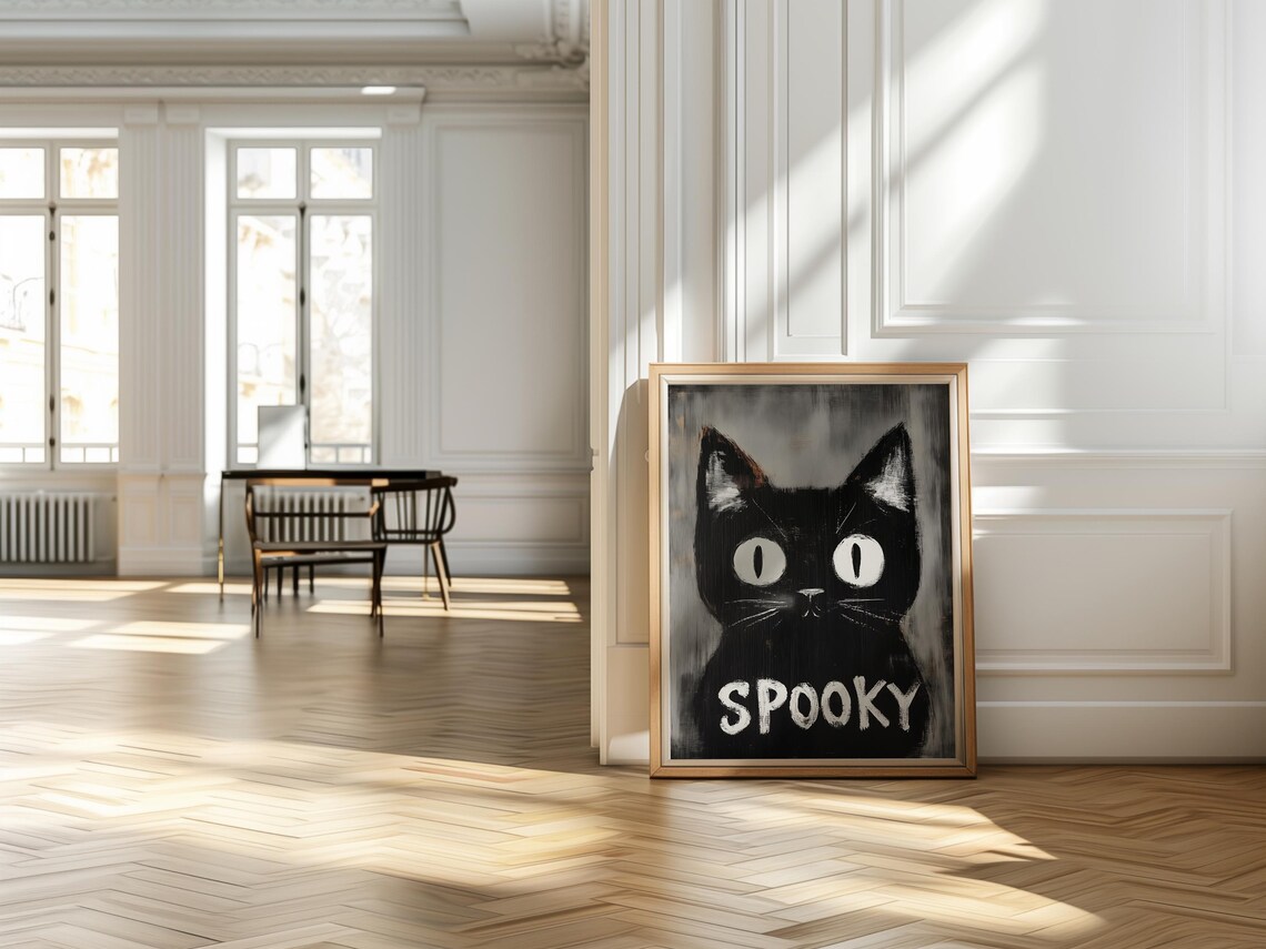 Hand Drawn Halloween Cat, Spooky Dark Academia Print - Image 4