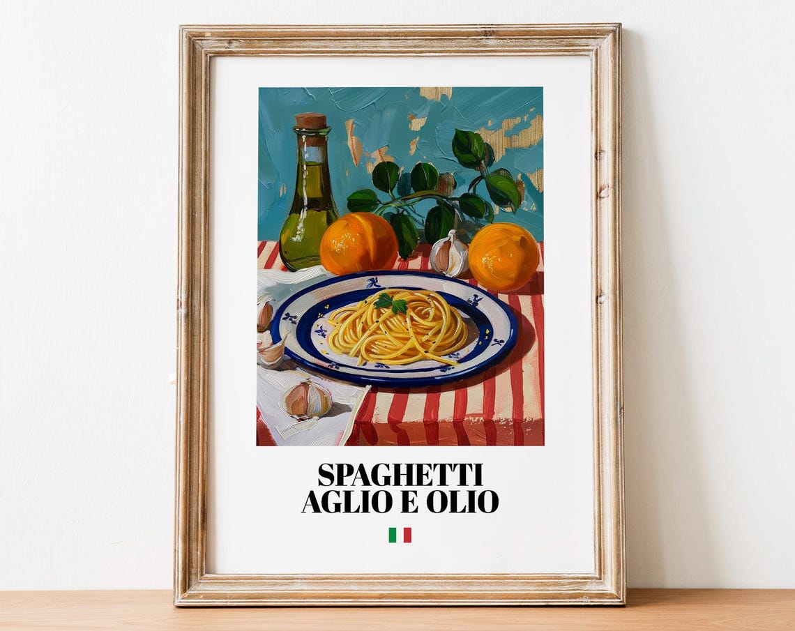 Spaghetti Aglio E Olio Garlic Pasta Italian Kitchen Food Wall Art