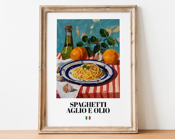 Spaghetti Aglio E Olio Garlic Pasta Italian Kitchen Food Wall Art