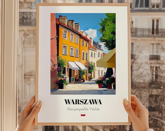 Warszawa Poland Poster Sunny Old Town Street Painting Travel Gift