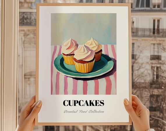 Frosted Cupcakes Party Treat Still Life Painting Kitchen Decor Poster