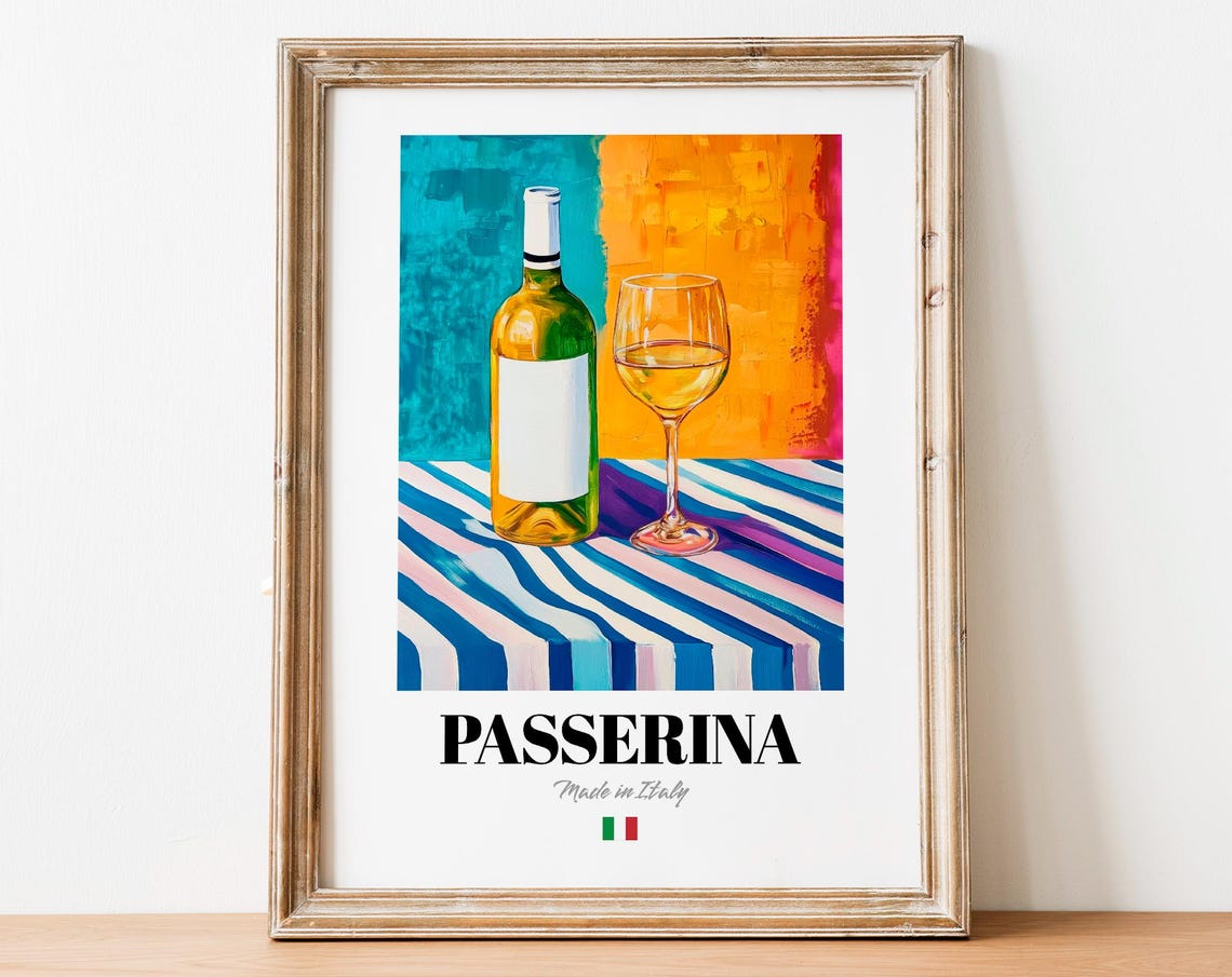 Passerina Italian White Wine Painting Oranges Striped Table Kitchen Poster