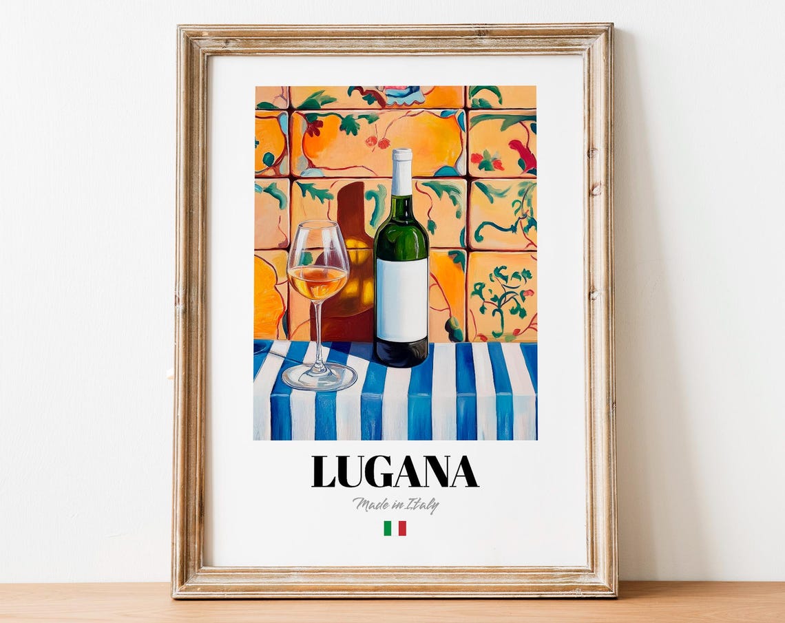 Lugana Italian White Wine Still Life Orange Tile Art Scene Poster