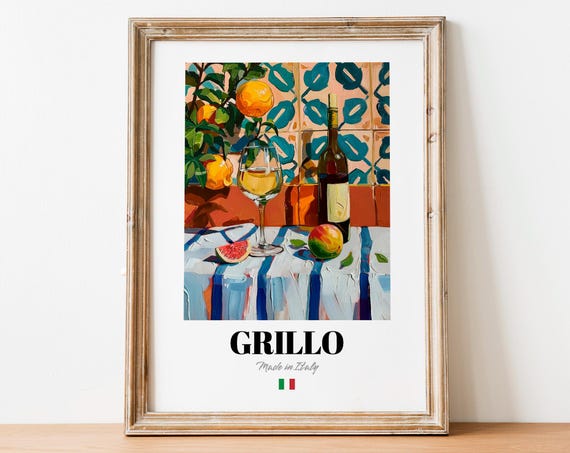 Grillo Italian White Wine Painting Lemon Tree Tiles Mediterranean Poster