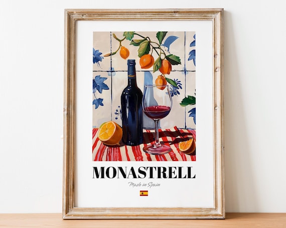 Spanish Monastrell Art Print Poster Mediterranean Wine Artwork For Bars