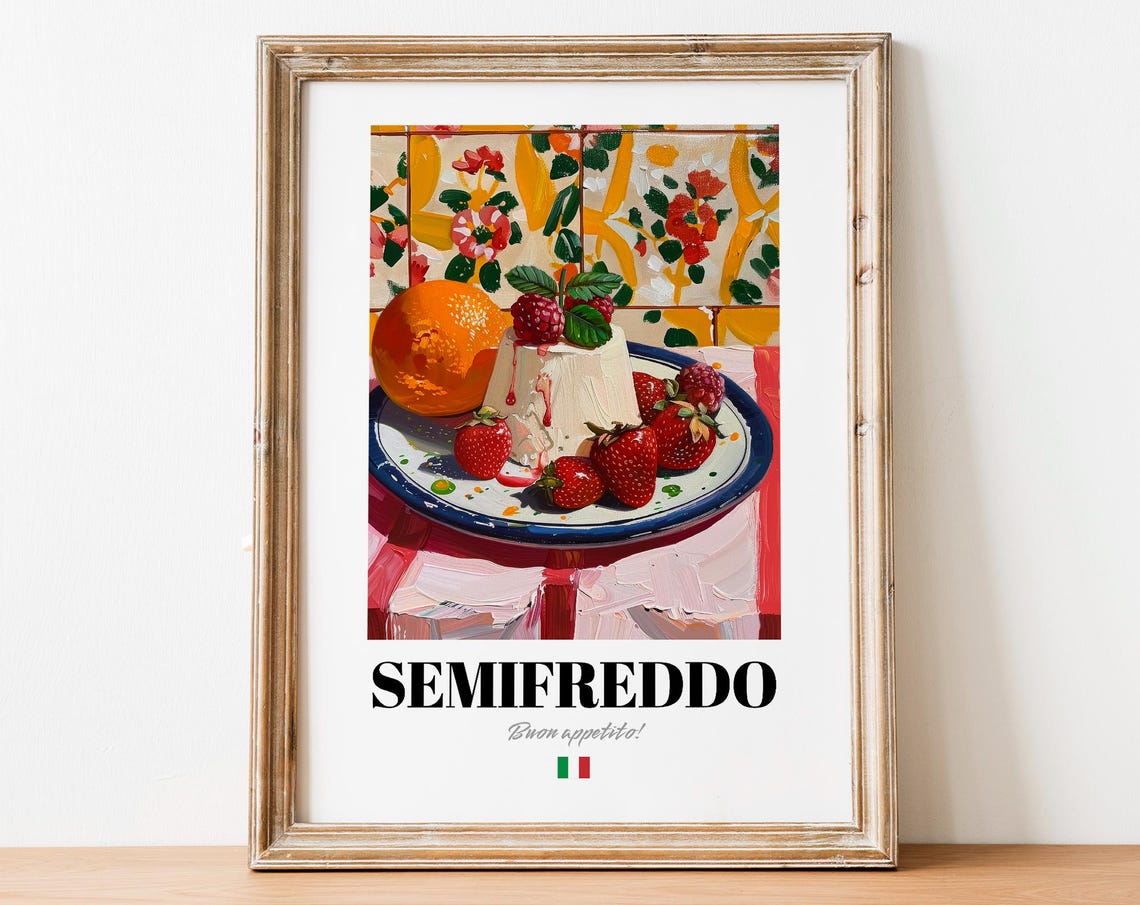 Semifreddo Italian Frozen Dessert Strawberry Tile Kitchen Poster