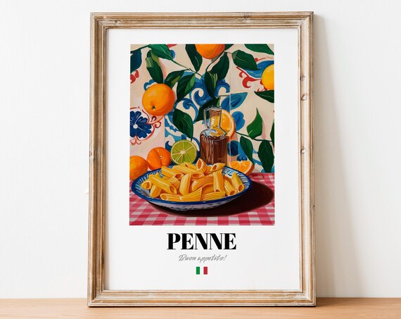 Italian Penne Poster Pasta Tube Art For Kitchen And Restaurant Spaces