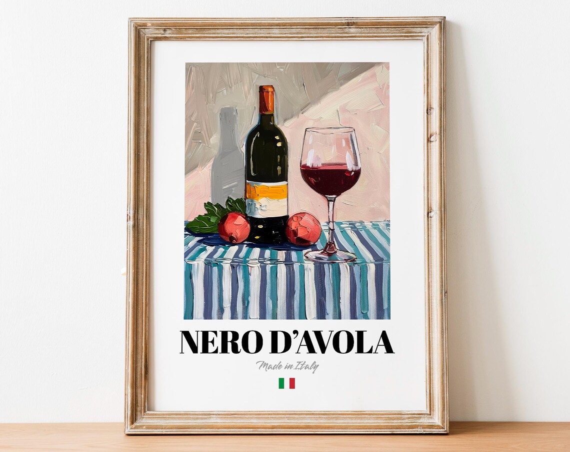 Italian Nero Davola Art Print Poster Vineyard Artwork For Bars And Cafs