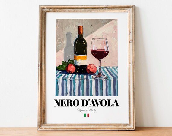 Italian Nero Davola Art Print Poster Vineyard Artwork For Bars And Cafs