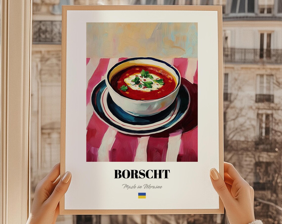 Borscht Ukrainian Red Beet Soup Bowl Oil Painting Made in Ukraine Poster