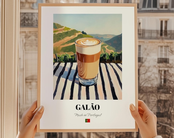 Galão Portuguese Layered Coffee Vineyard Latte Art Kitchen Poster
