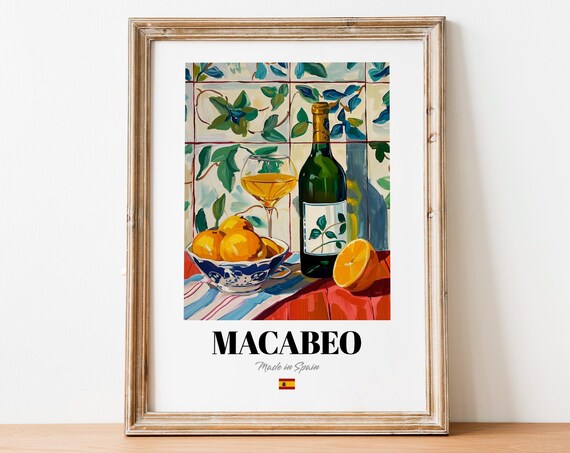 Macabeo Wine Still Life With Oranges Spanish Tile Mediterranean Poster