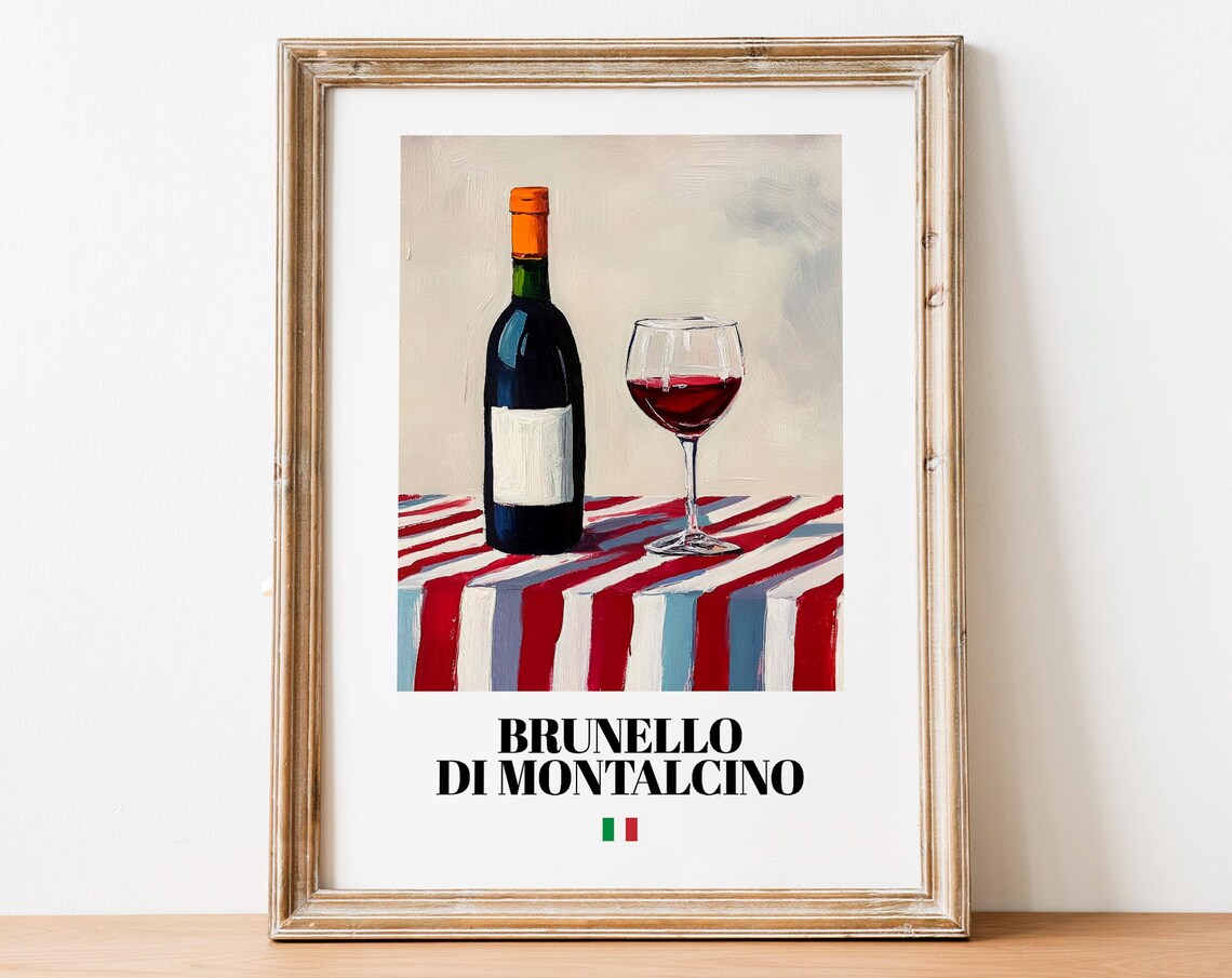 Italian Brunello Art Print Poster Rich Red Wine Artwork For Bars