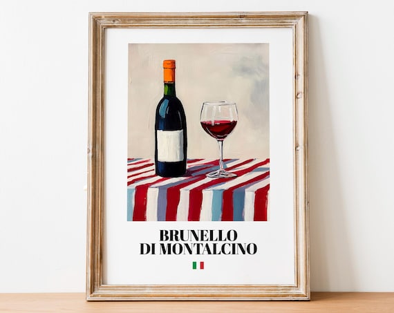 Italian Brunello Art Print Poster Rich Red Wine Artwork For Bars
