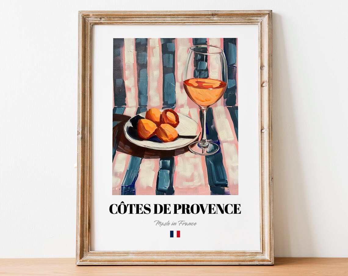 Cotes de Provence Made in France Rose Wine Glass Apricot Still Life Poster