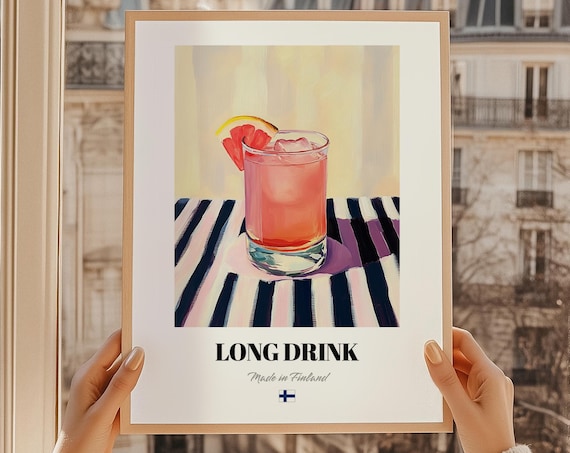 Long Drink Finnish Beverage Poster Bar Dcor Wall Art Finland Friend Gift Kitchen