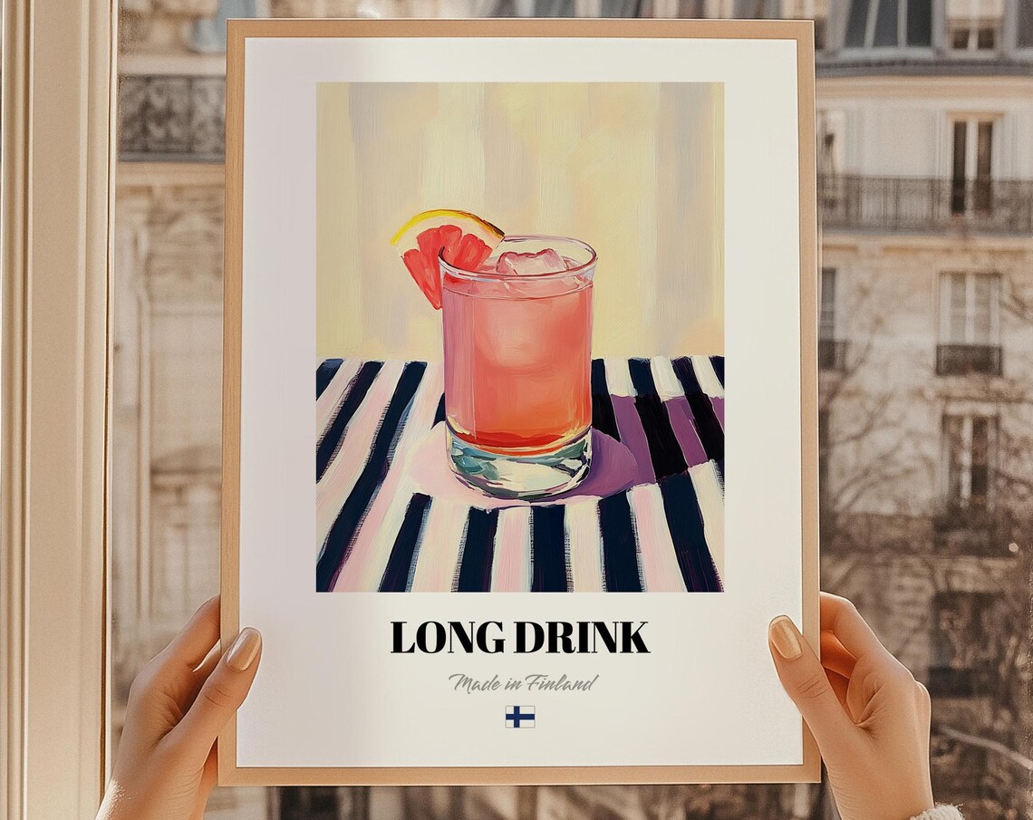 Long Drink Finnish Beverage Poster Bar Dcor Wall Art Finland Friend Gift Kitchen