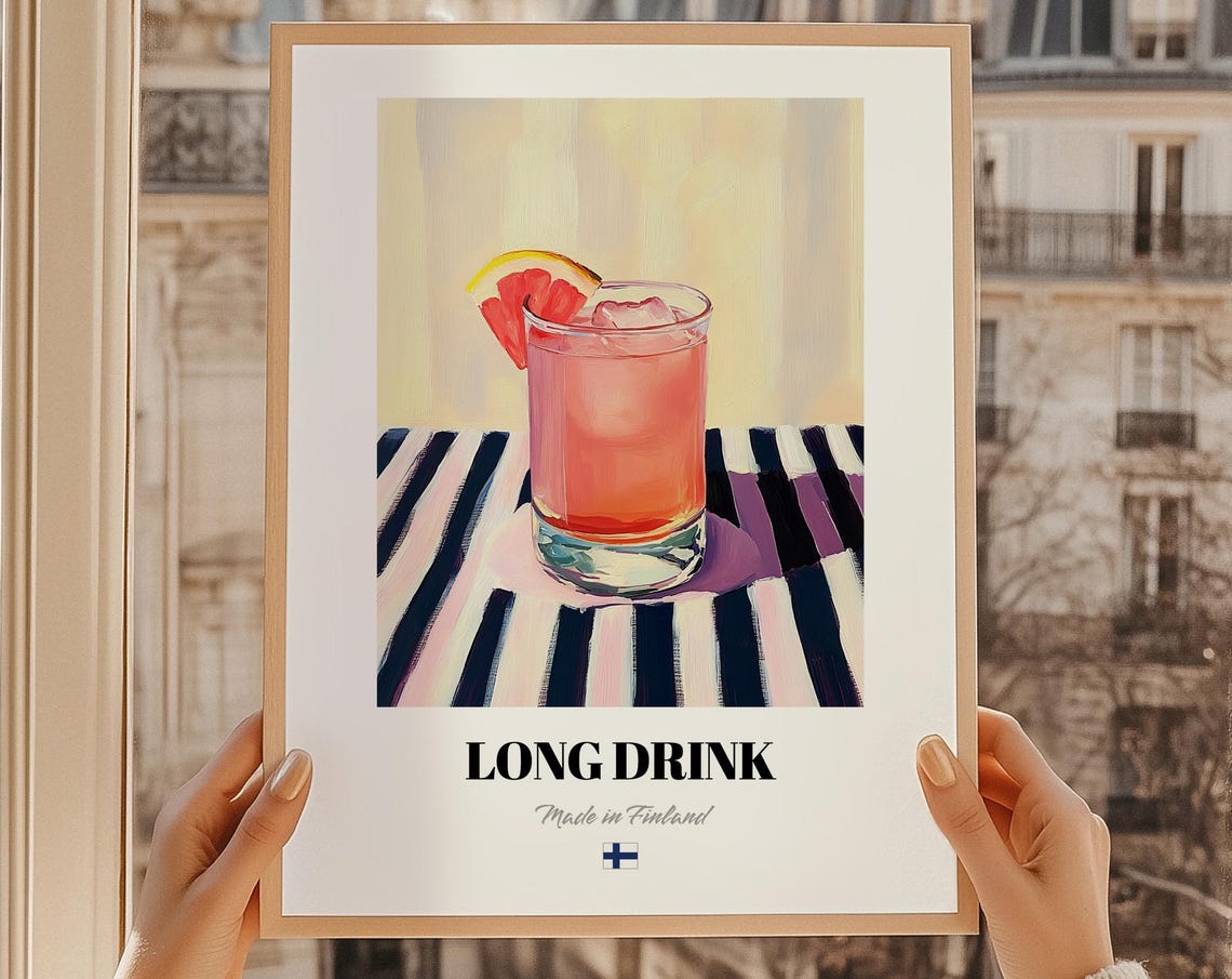 Long Drink Finnish Grapefruit Cocktail Iced Glass Painted Poster