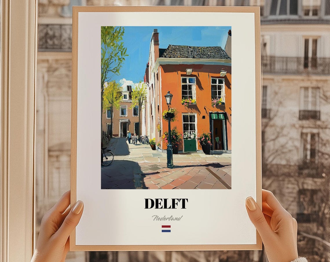 Delft Netherlands Poster Sunlit Dutch Square Painting Travel Gift