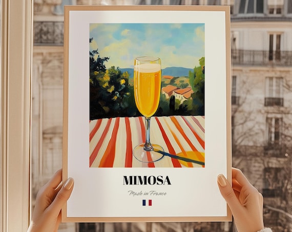 Mimosa French Cocktail Poster Bar Dcor Wall Art Friend Gift Dining Room