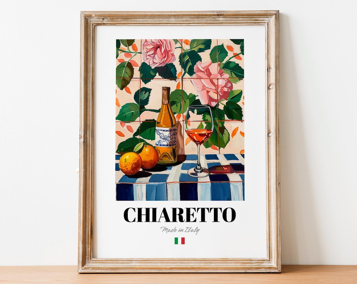 Vintage Chiaretto Bottle Poster, Lake Garda Wine Art