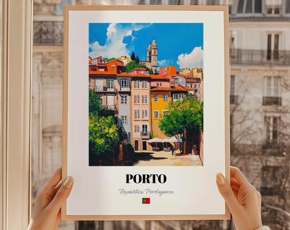 Porto Repblica Portuguesa Portugal Wall Art Print Of An Oil Painting Reproduction Friend Gift Bedroom
