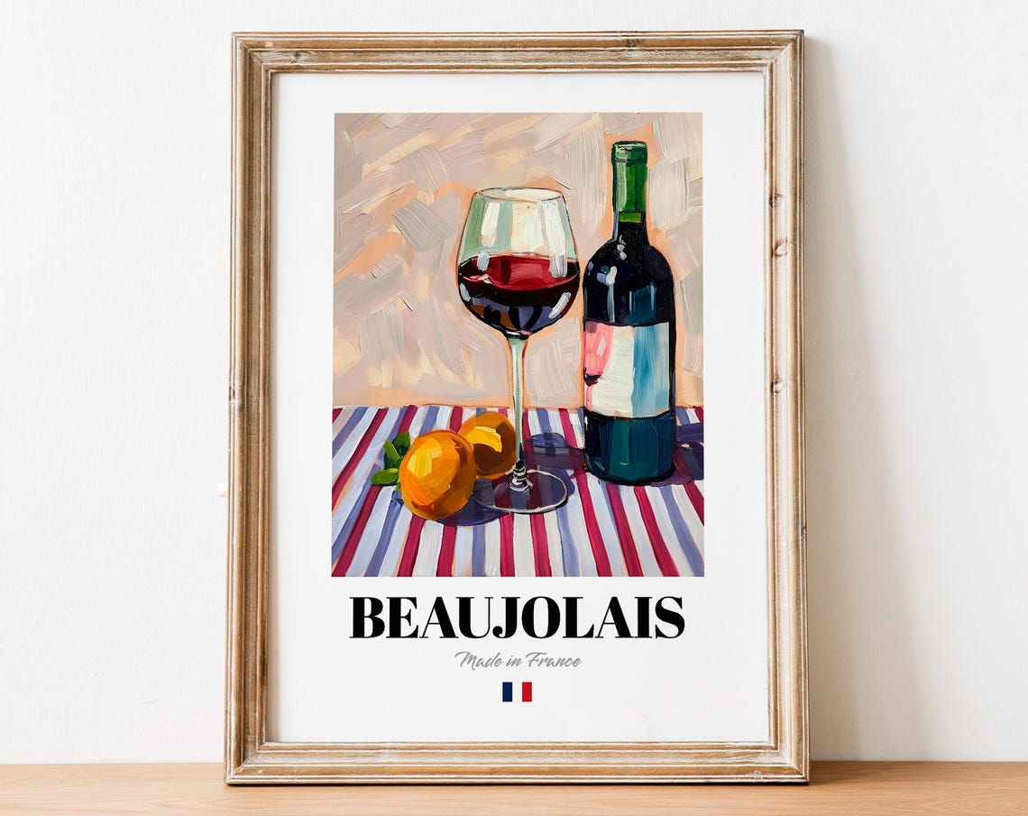 Beaujolais French Red Wine Bottle Glass Impressionist Art Poster