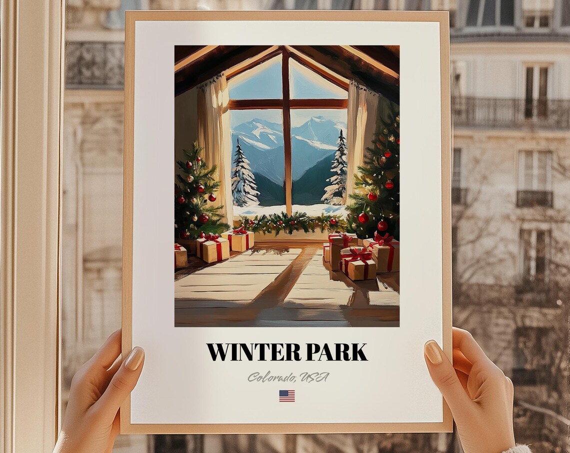 Winter Park Colorado Christmas Cabin Snowy Peaks Gifts Holiday Poster