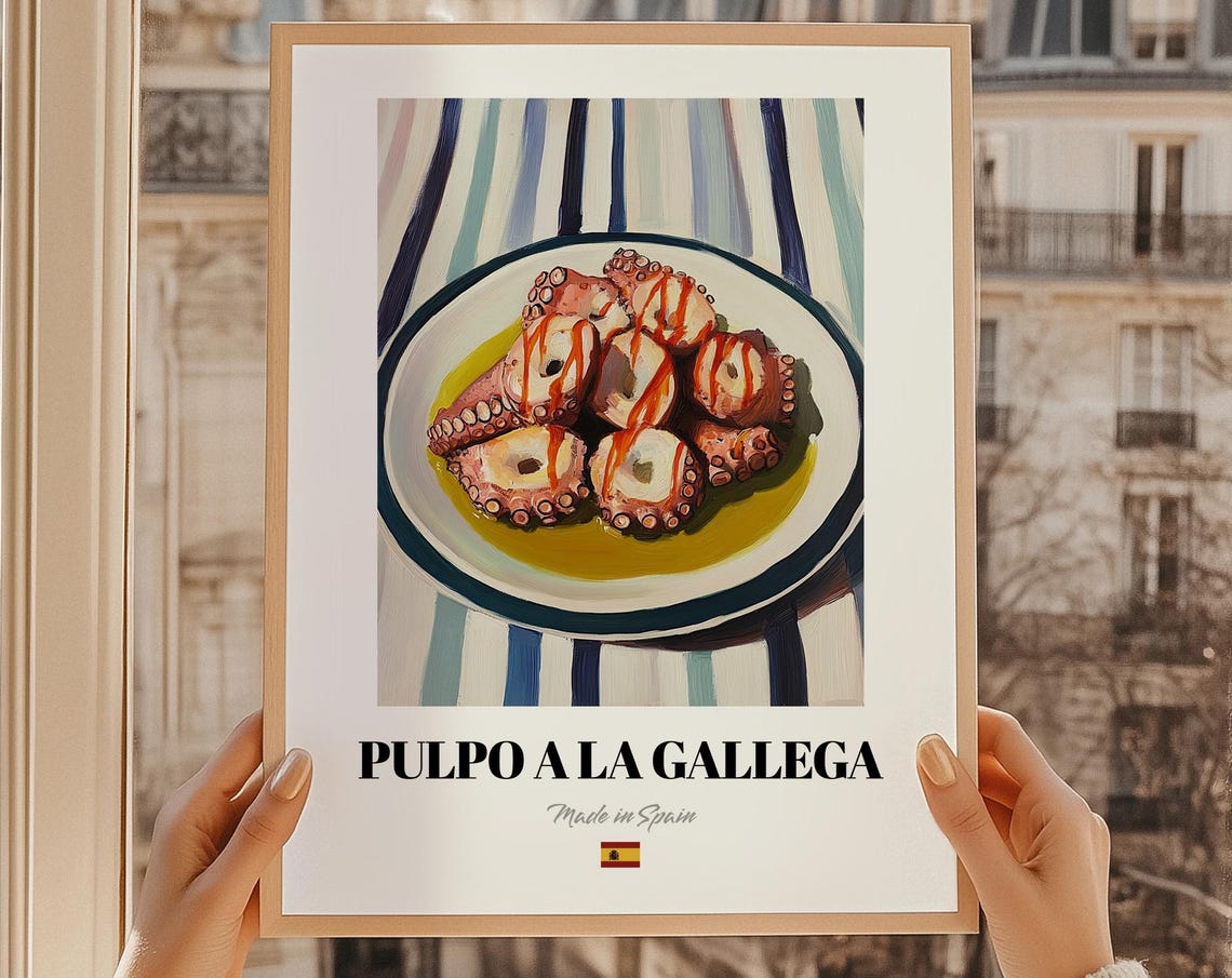 Pulpo a la Gallega Spanish Octopus Seafood Dish Kitchen Art Poster