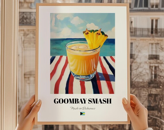 Goombay Smash Bahamian Cocktail Poster Bar Dcor Wall Art Bahamas Friend Gift Kitchen