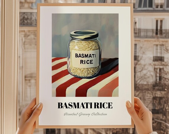 Basmati Rice Glass Jar Striped Cloth Still Life Kitchen Poster