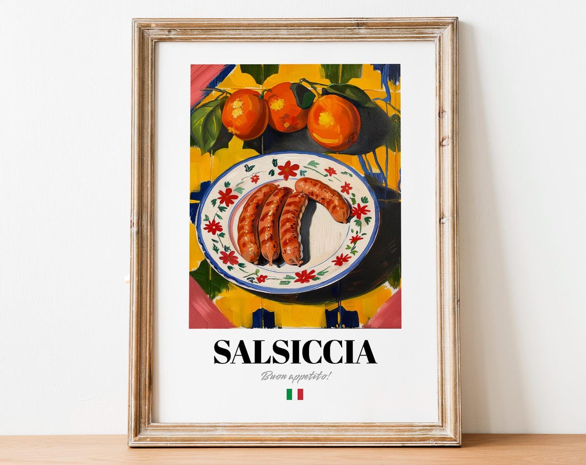 Salsiccia Italian Sausage Oil Painting Rustic Kitchen Poster