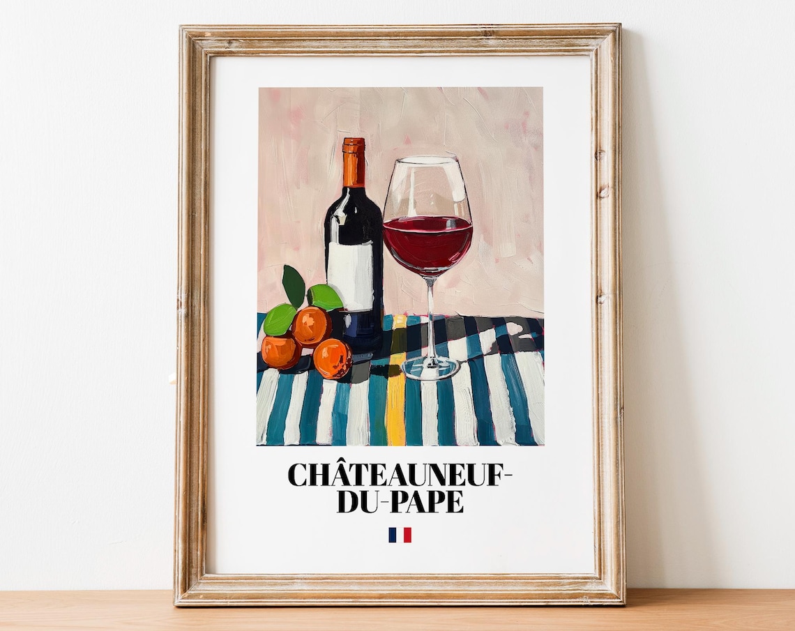 French Chteauneufdupape Art Print, Classic Red Wine Artwork