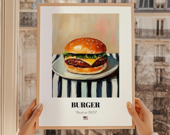 Classic Cheeseburger Sesame Bun Diner Made In USA Kitchen Poster