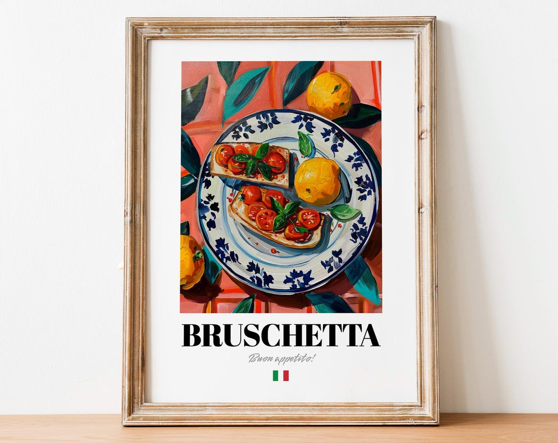Bruschetta Italian Tomato Toast Poster Vintage Kitchen Wall Decor Art
