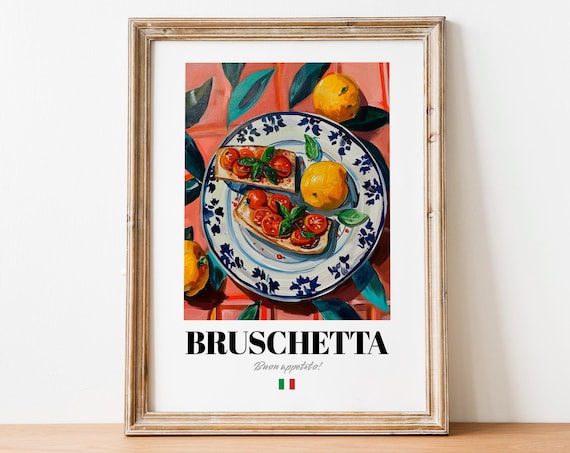 Bruschetta Italian Tomato Toast Poster Vintage Kitchen Wall Decor Art
