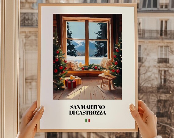 San Martino Di Castrozza Italia Festive Christmas Cabin Art Poster