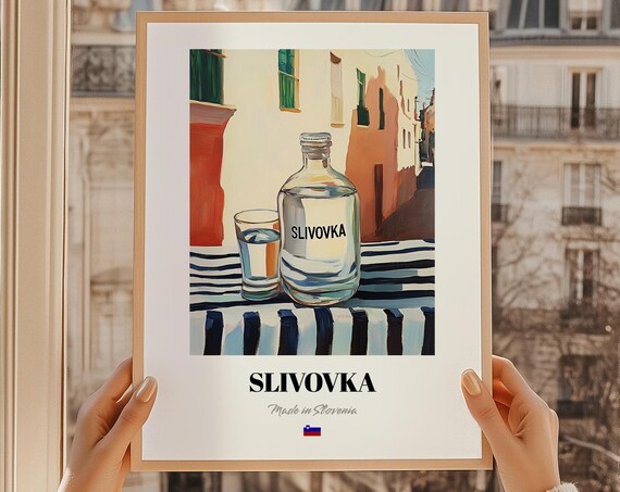 Slivovka Slovenian Plum Spirit Bottle Shot Painted Cafe Poster
