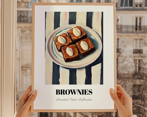 Brownies with Cream Vintage Food Painting Kitchen Decor Poster
