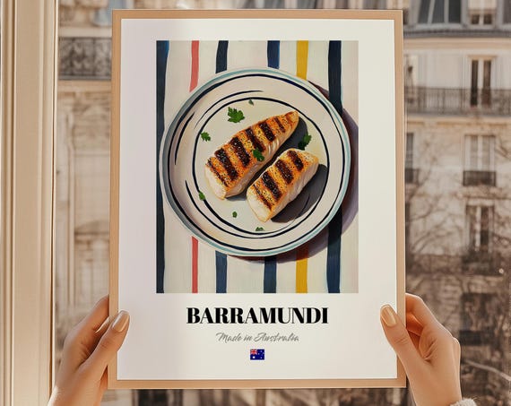 Barramundi Wall Art Print Poster Australian Cuisine Grilled Fish Friend Gift Australia Restaurant Decor