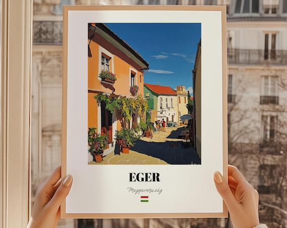 Eger Hungary Village Lane Flower Boxes Bright Oil Painting Poster