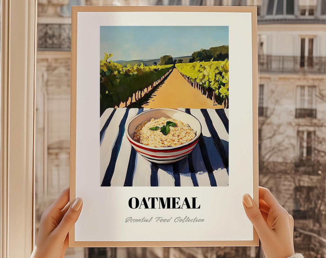 Oatmeal Bowl With Mint Painted Food Illustration Vineyard View Kitchen Poster