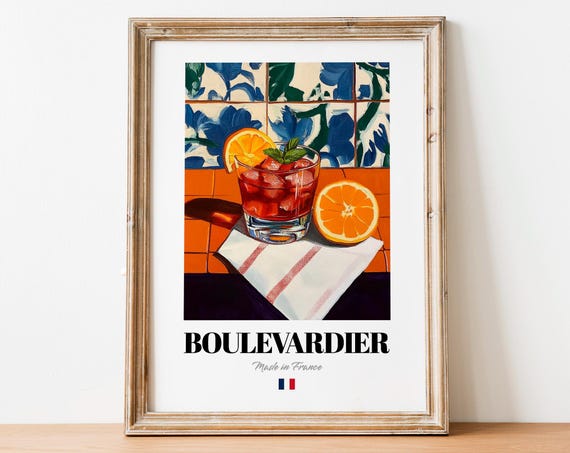 Boulevardier Whiskey Cocktail Rocks Glass Orange Mint Still Life Poster