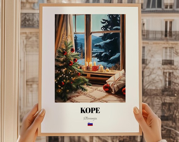Kope Slovenia Christmas Window Tree Candles Snowy View Poster
