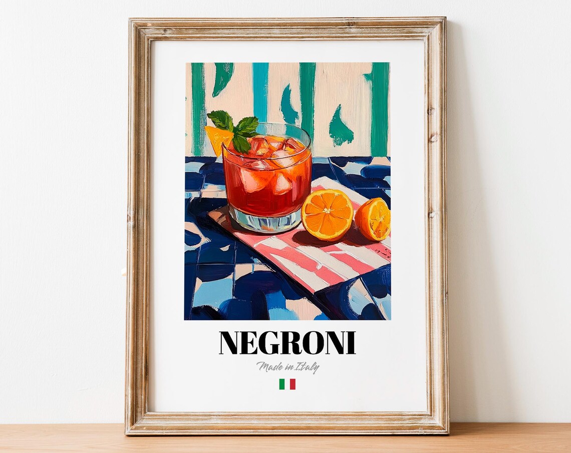 Italian Negroni Art Print Poster Cocktail Artwork For Bars And Cafs