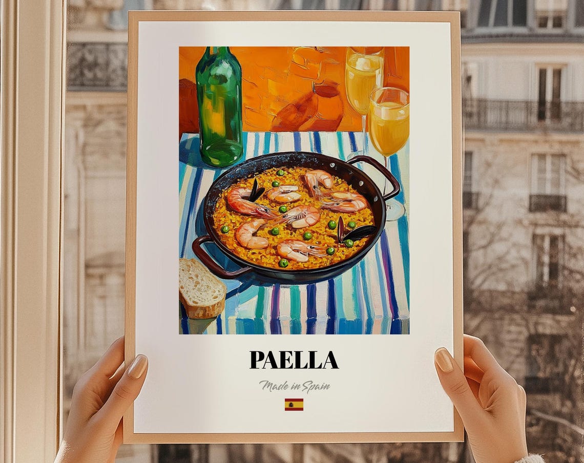 Paella Spanish Food Print Outdoor Bistro Set Restaurant Ware Painting Kitchen Wall Art
