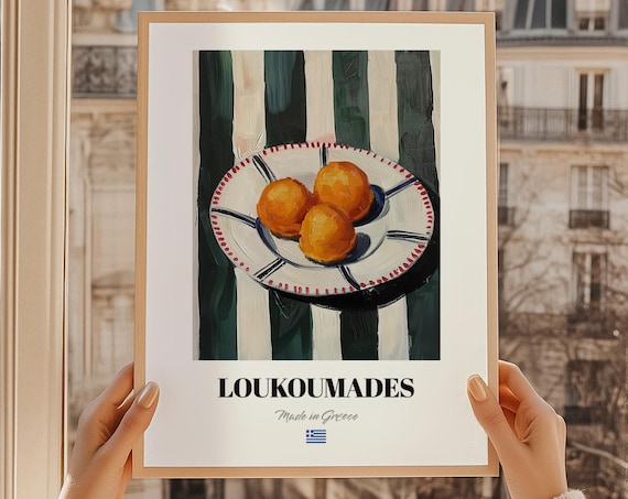 Loukoumades Greek Honey Puffs Dessert Painting Poster Kitchen Wall Decor