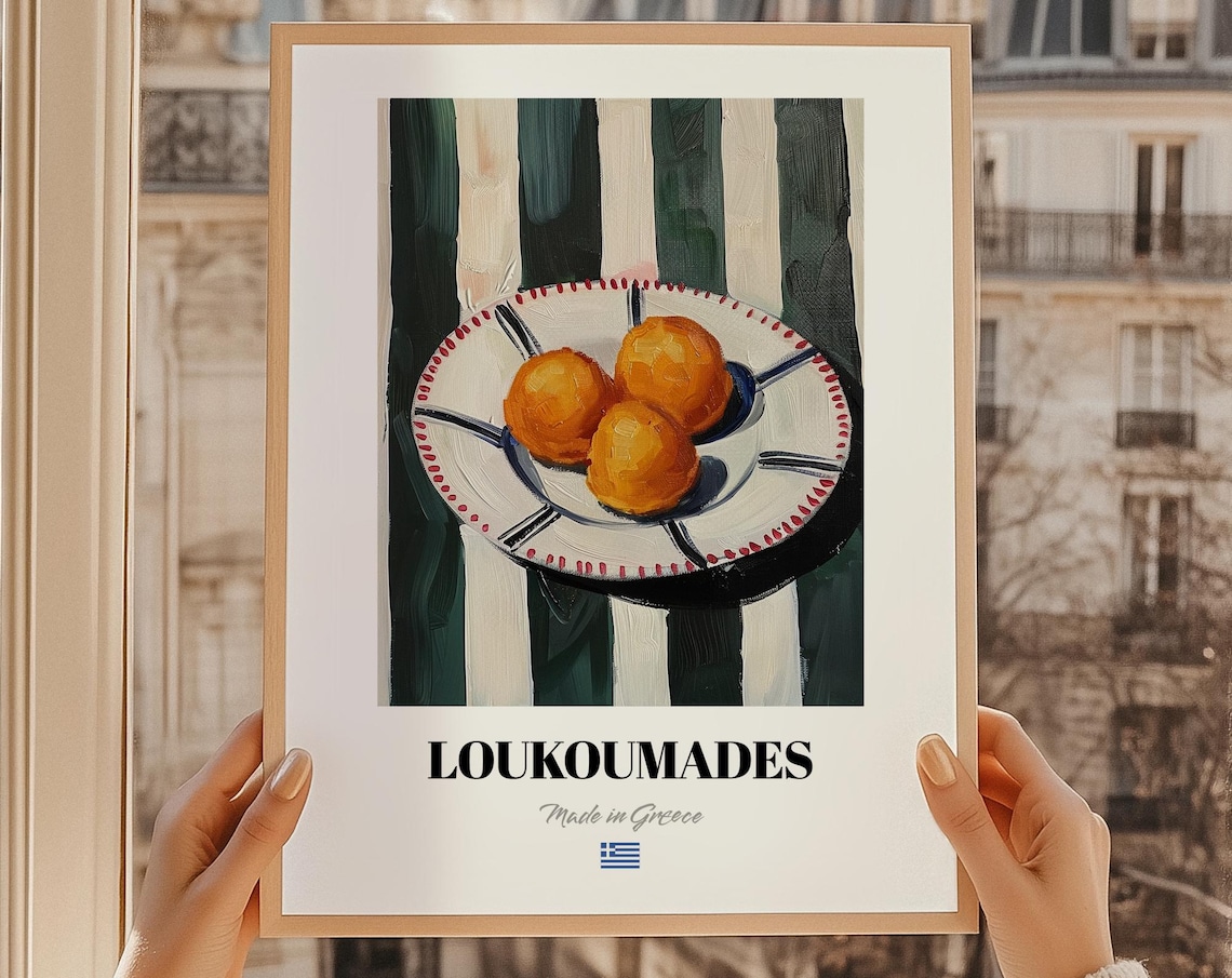 Loukoumades Greek Honey Puffs Dessert Painting Poster Kitchen Wall Decor