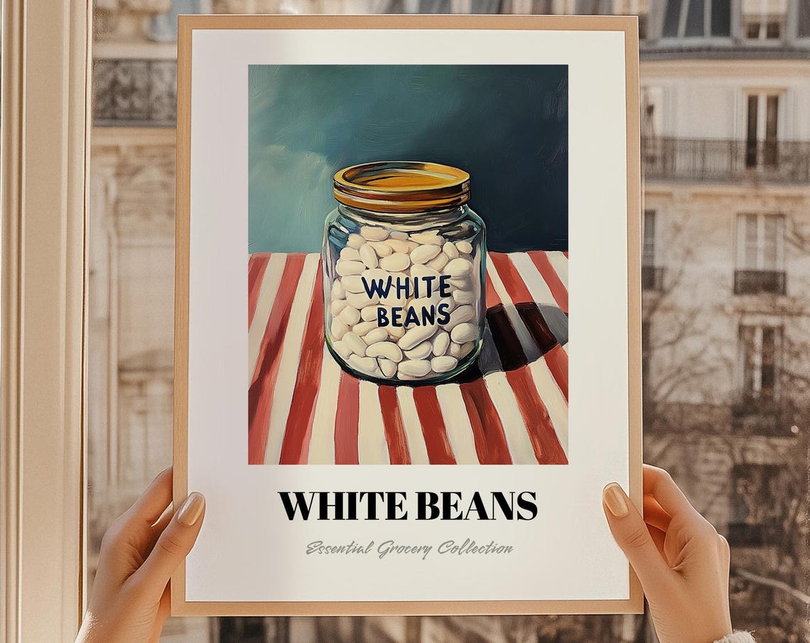 White Beans Grocery Painting Pantry Wall Art Print Chef Gift Restaurant Decor Kitchen